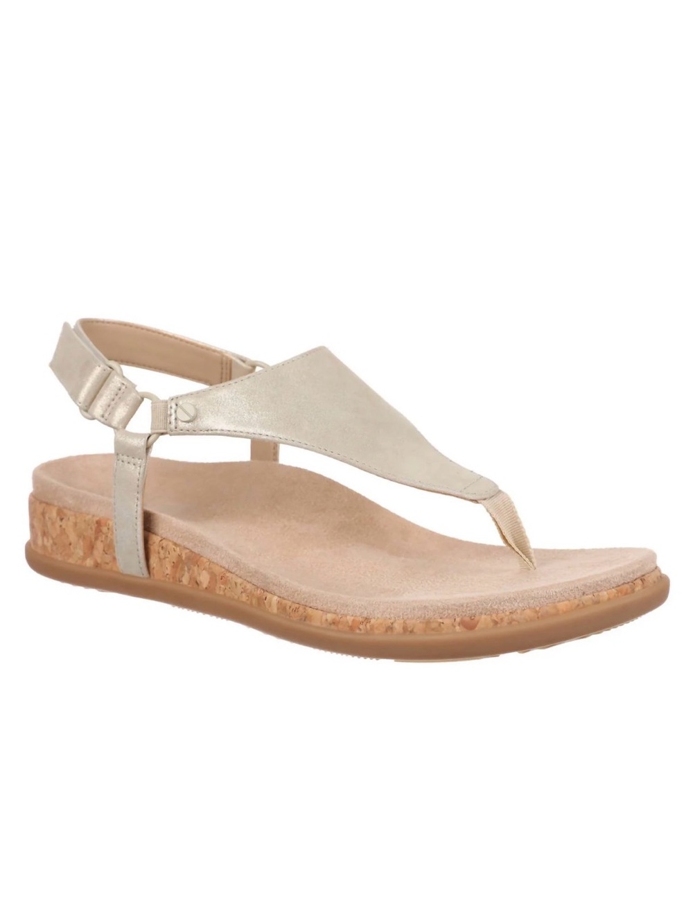 Vionic Kirra II gold nubuk leather orthotic sandal with cork sole